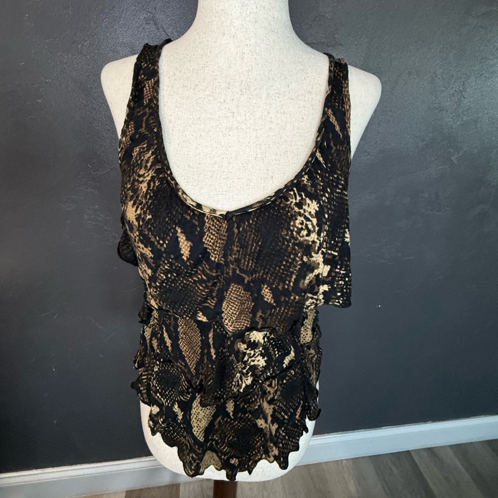 Express Snake-Print Ruffle Tank Top - Black & Tan